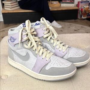 Nike Gray and Purple High-Top Sneakers with Iconic Design